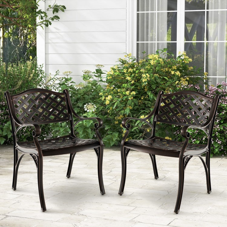 Outdoor Patio Garden Aluminum Metal Dining Chairs Set - 2-Piece with Curved Backrest