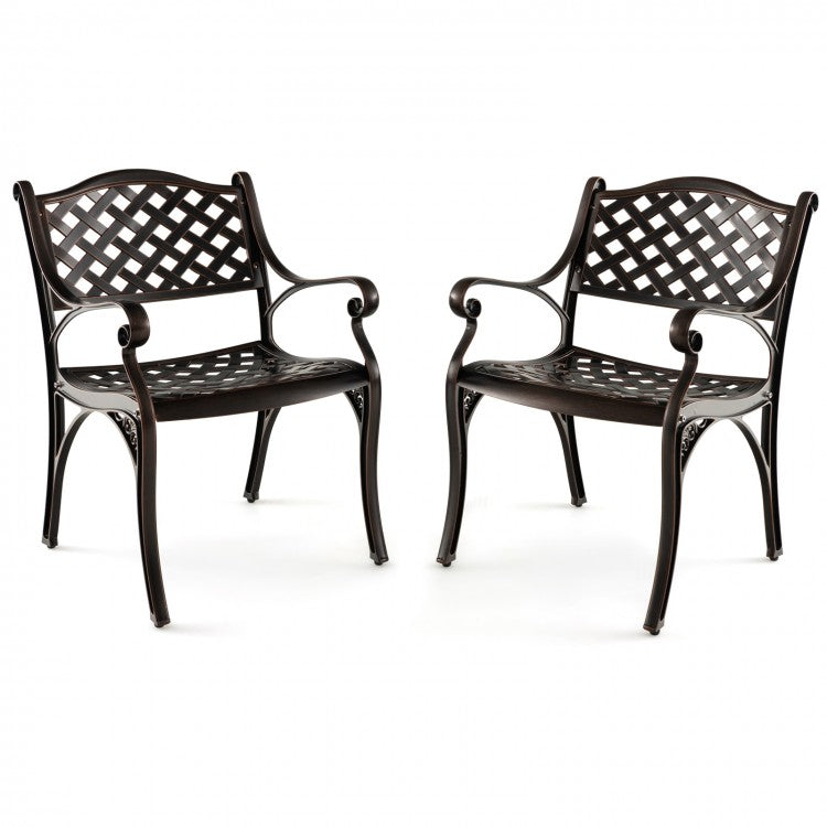 Outdoor Patio Garden Aluminum Metal Dining Chairs Set - 2-Piece with Curved Backrest