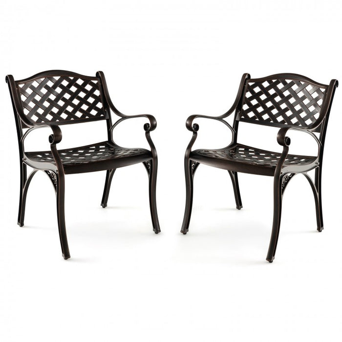 Outdoor Patio Garden Aluminum Metal Dining Chairs Set - 2-Piece with Curved Backrest