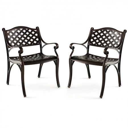 Outdoor Patio Garden Aluminum Metal Dining Chairs Set - 2-Piece with Curved Backrest