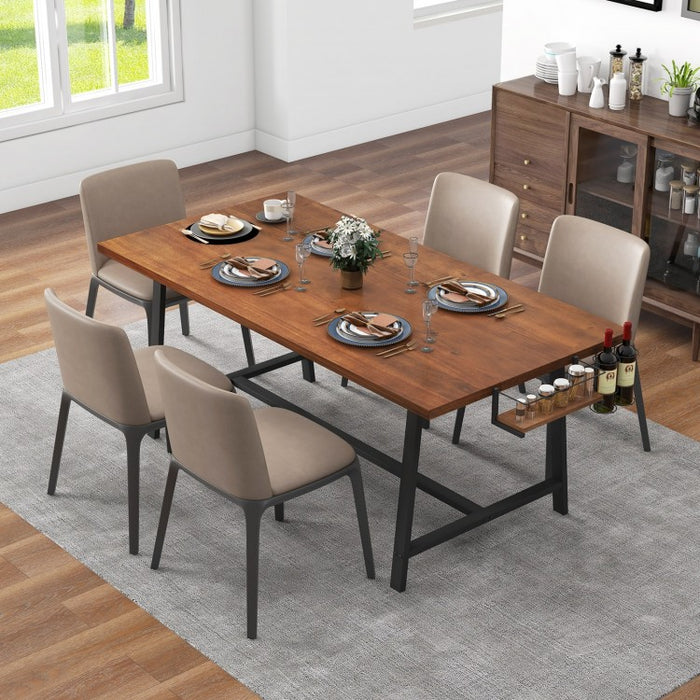 Industrial Style Rectangular Dining Table with 2 Wine Racks and Spice Rack - Suitable for Kitchen and Restaurant
