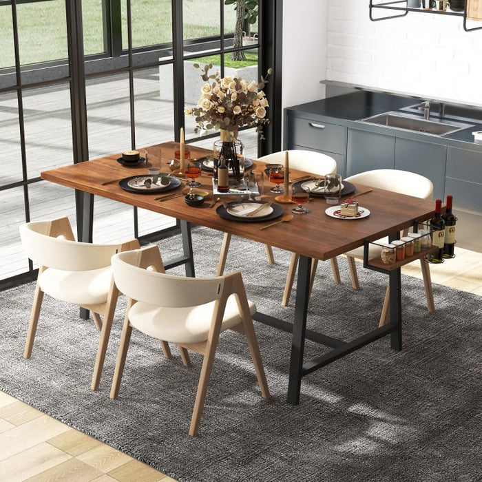 Industrial Style Rectangular Dining Table with 2 Wine Racks and Spice Rack - Suitable for Kitchen and Restaurant