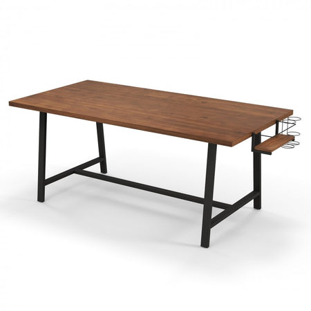 Industrial Style Rectangular Dining Table with 2 Wine Racks and Spice Rack - Suitable for Kitchen and Restaurant