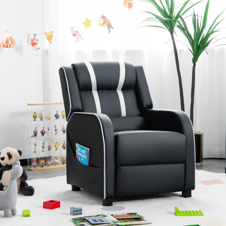 Costway Genuine Leather Couch Recliner Chair for Kids with Side Pockets and Footrest - Suitable for Bedroom and Playroom