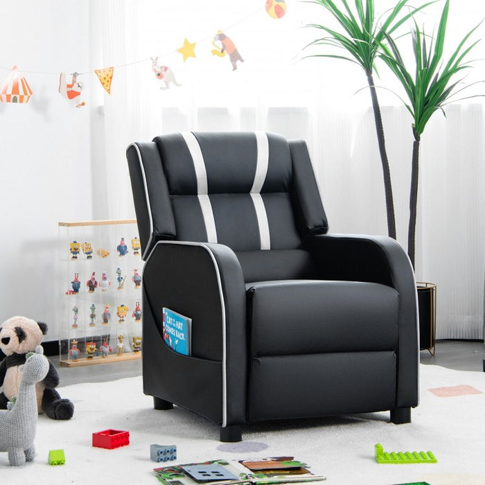 Costway Genuine Leather Couch Recliner Chair for Kids with Side Pockets and Footrest - Suitable for Bedroom and Playroom