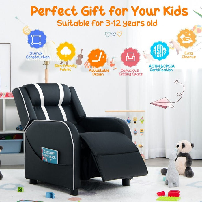 Costway Genuine Leather Couch Recliner Chair for Kids with Side Pockets and Footrest - Suitable for Bedroom and Playroom