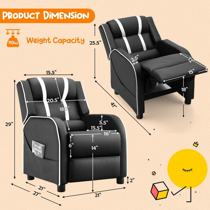 Costway Genuine Leather Couch Recliner Chair for Kids with Side Pockets and Footrest - Suitable for Bedroom and Playroom
