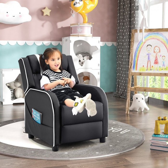 Costway Genuine Leather Couch Recliner Chair for Kids with Side Pockets and Footrest - Suitable for Bedroom and Playroom