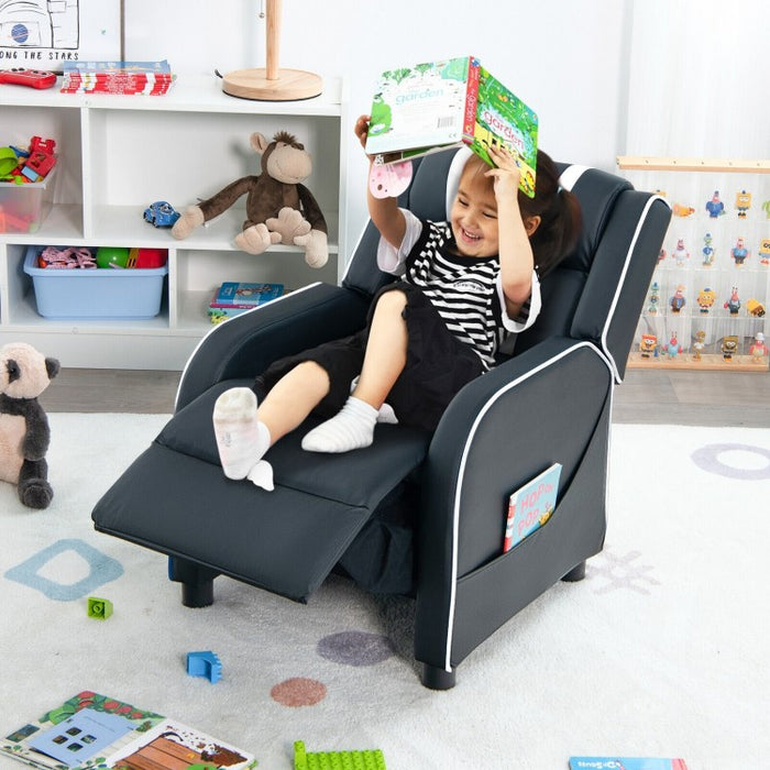 Costway Genuine Leather Couch Recliner Chair for Kids with Side Pockets and Footrest - Suitable for Bedroom and Playroom
