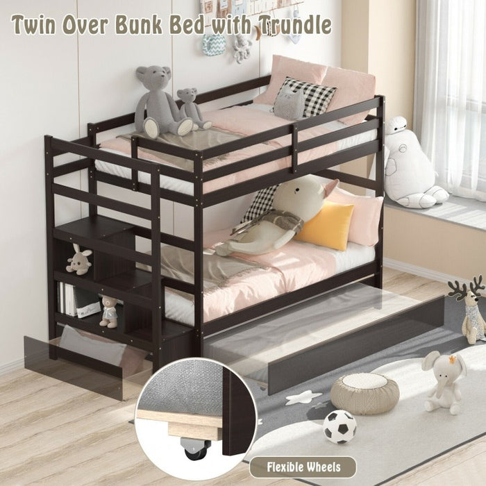 Multifunctional Pull-Out Double Bunk Bed with Drawer Storage Shelves