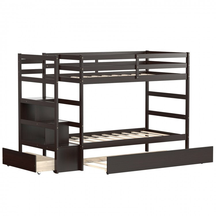 Multifunctional Pull-Out Double Bunk Bed with Drawer Storage Shelves