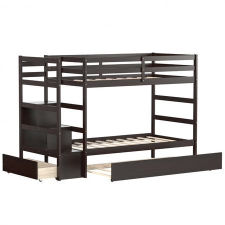 Multifunctional Pull-Out Double Bunk Bed with Drawer Storage Shelves