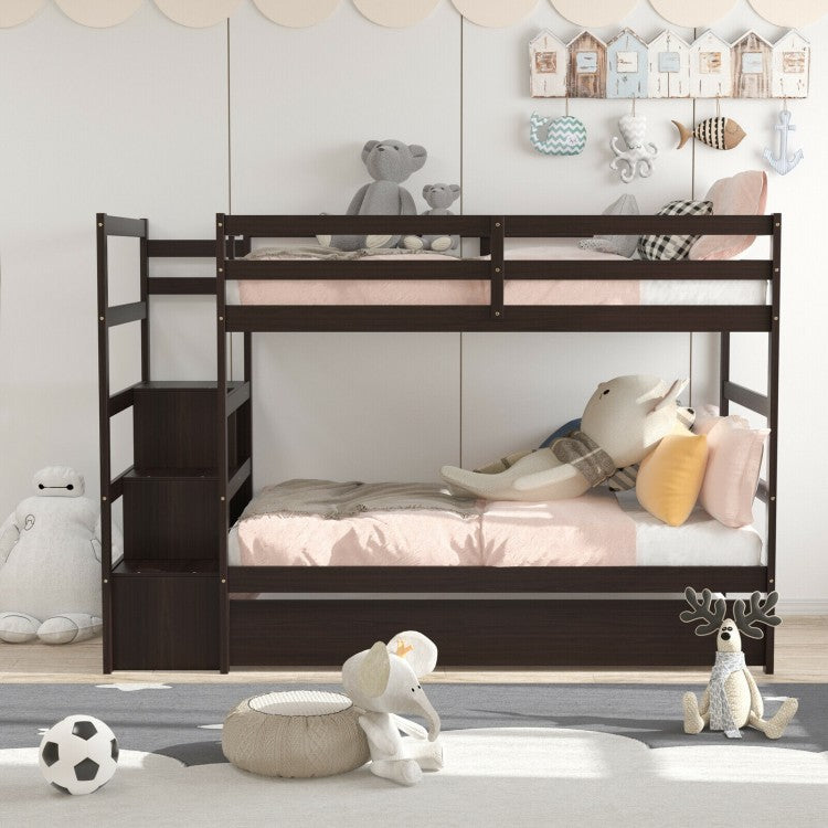Multifunctional Pull-Out Double Bunk Bed with Drawer Storage Shelves