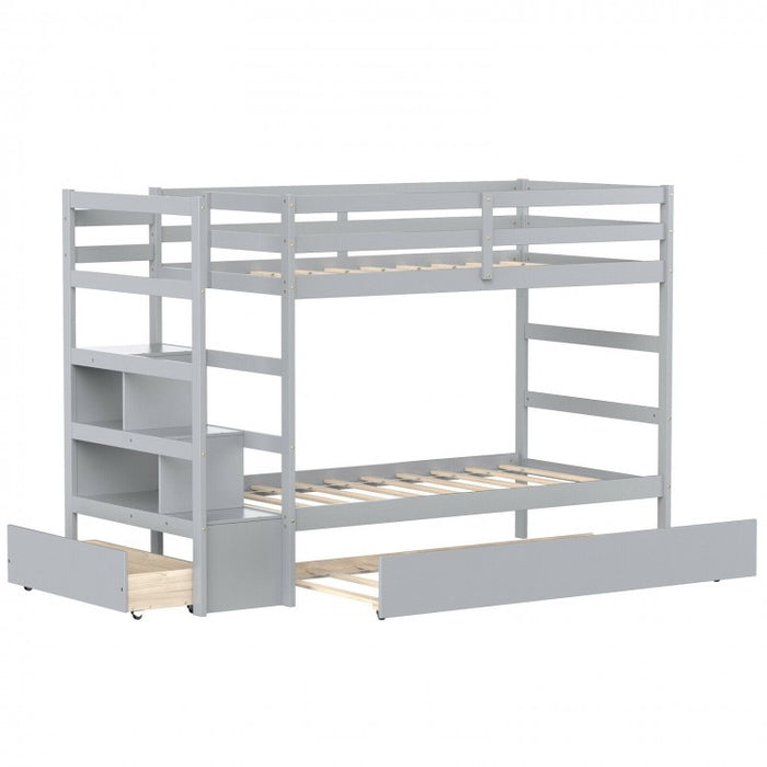 Multifunctional Pull-Out Double Bunk Bed with Drawer Storage Shelves