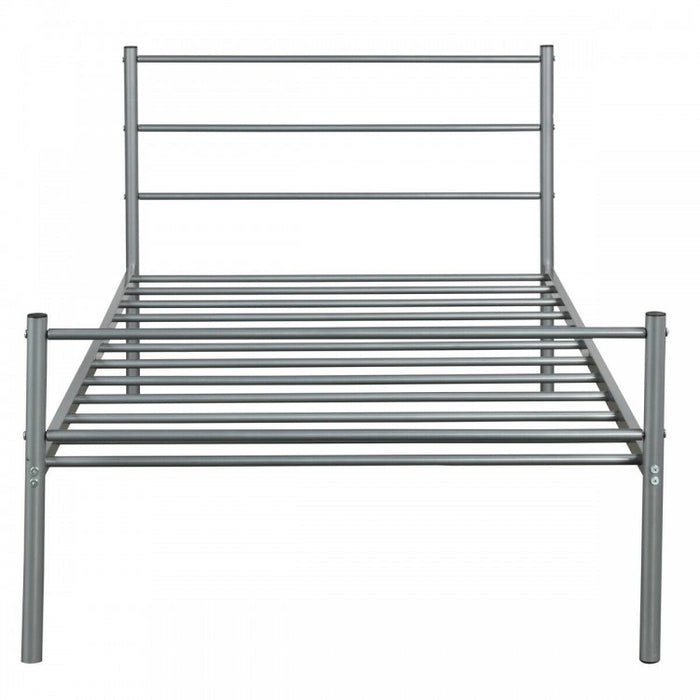 Silver Metal Bed Frame with Bottom Storage Space