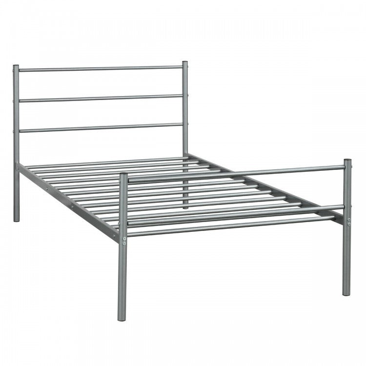 Silver Metal Bed Frame with Bottom Storage Space