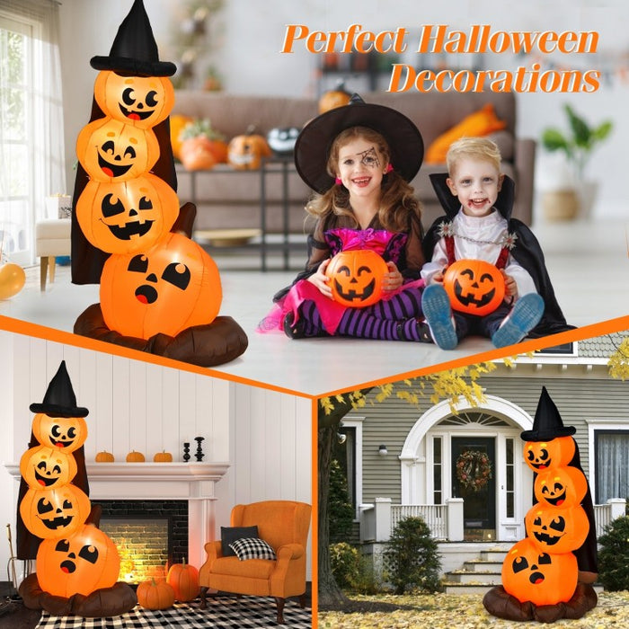 Costway Halloween Inflatable Pumpkin Set with Witch Hat and LED Lights - Suitable for Holiday Parties and Haunted Houses