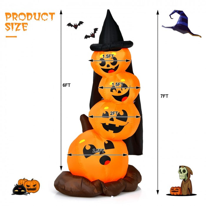 Costway Halloween Inflatable Pumpkin Set with Witch Hat and LED Lights - Suitable for Holiday Parties and Haunted Houses