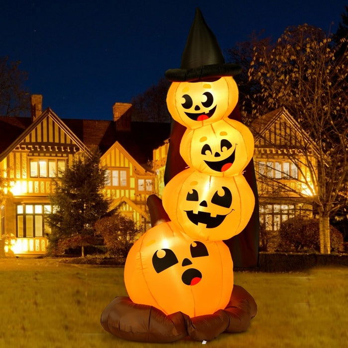 Costway Halloween Inflatable Pumpkin Set with Witch Hat and LED Lights - Suitable for Holiday Parties and Haunted Houses