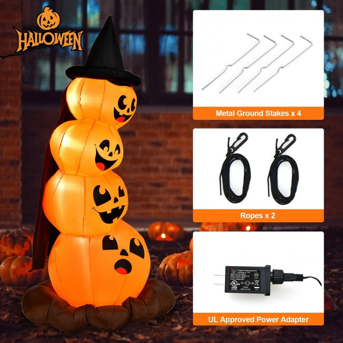 Costway Halloween Inflatable Pumpkin Set with Witch Hat and LED Lights - Suitable for Holiday Parties and Haunted Houses
