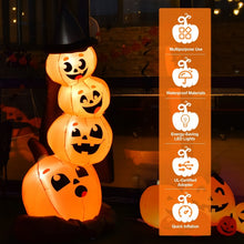 Charger l&#39;image dans la galerie, Costway Halloween Inflatable Pumpkin Set with Witch Hat and LED Lights - Suitable for Holiday Parties and Haunted Houses
