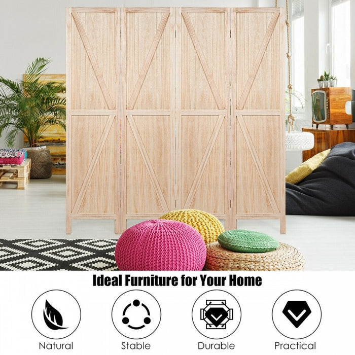 4-Panel Folding Wooden Room Divider for Bedroom and Living Room