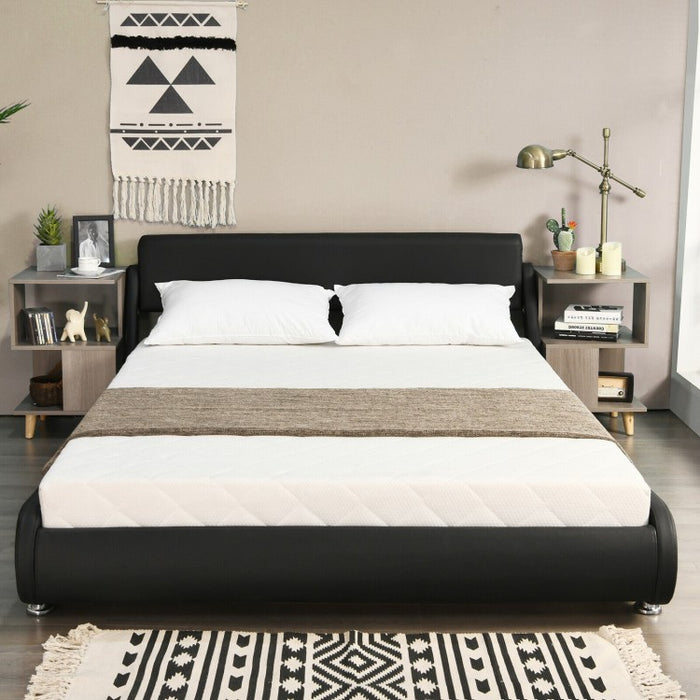 Costway Modern Full Size Bed Dimensions with Faux Leather Headboard - Suitable for Bedroom, Hotel, and Apartment