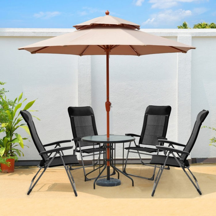 2-Pack Outdoor Portable Black Folding Lawn Chairs with Headrests