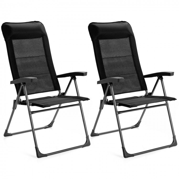 2-Pack Outdoor Portable Black Folding Lawn Chairs with Headrests