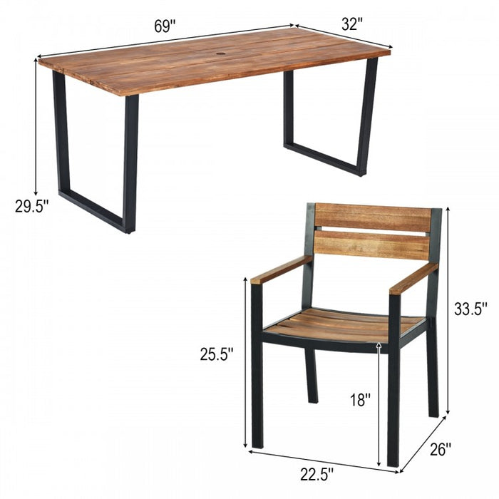 Outdoor Dining Table Set 7-Piece Set with Long Table and 6 Chairs - Suitable for Backyard and Garden