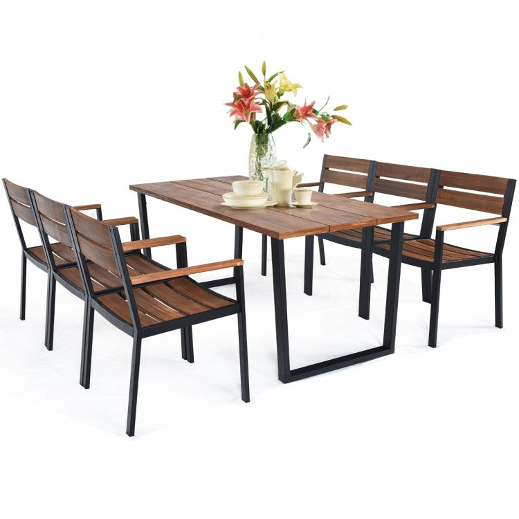 Outdoor Dining Table Set 7-Piece Set with Long Table and 6 Chairs - Suitable for Backyard and Garden