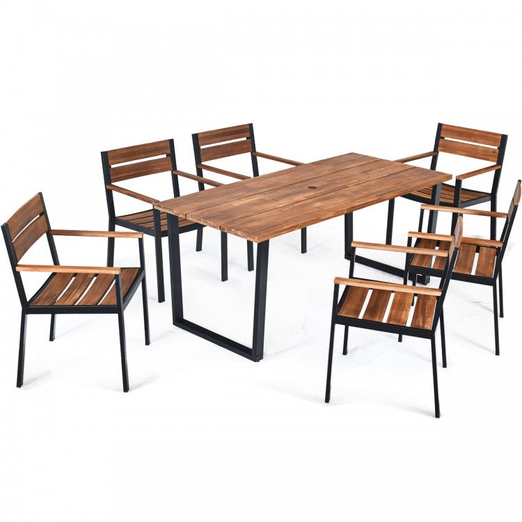 Outdoor Dining Table Set 7-Piece Set with Long Table and 6 Chairs - Suitable for Backyard and Garden