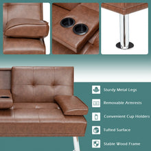 Load image into Gallery viewer, Living Room Convertible 2-Seater Sofa Bed with Hidden Cup Holders
