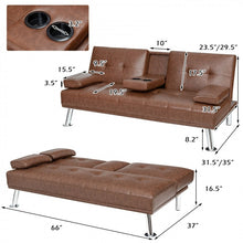 Load image into Gallery viewer, Living Room Convertible 2-Seater Sofa Bed with Hidden Cup Holders

