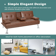 Load image into Gallery viewer, Living Room Convertible 2-Seater Sofa Bed with Hidden Cup Holders
