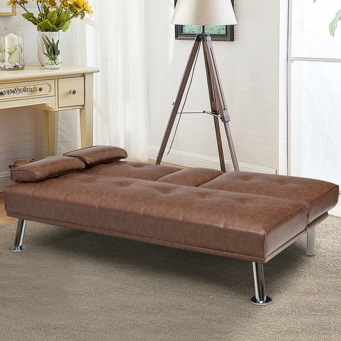 Living Room Convertible 2-Seater Sofa Bed with Hidden Cup Holders