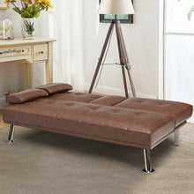 Load image into Gallery viewer, Living Room Convertible 2-Seater Sofa Bed with Hidden Cup Holders
