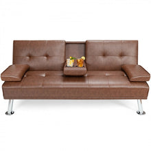 Load image into Gallery viewer, Living Room Convertible 2-Seater Sofa Bed with Hidden Cup Holders

