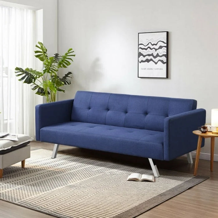 Costway Modern Blue Futon Bed Sofa Beds - 3-Seater with USB Power Outlet