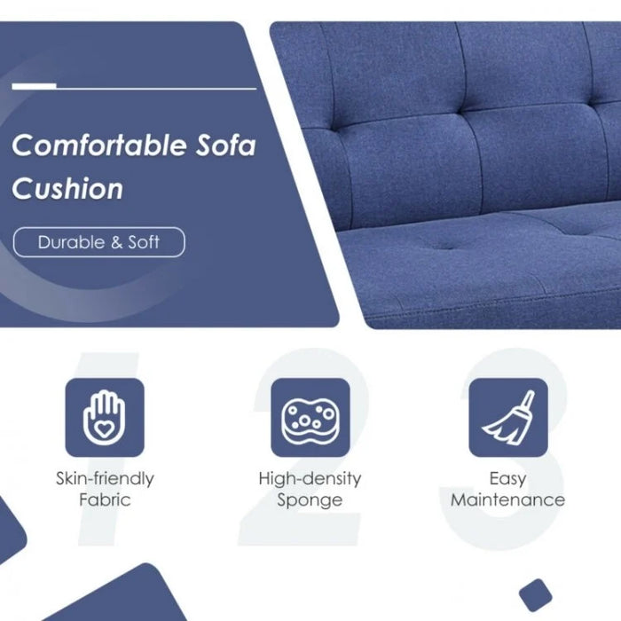 Costway Modern Blue Futon Bed Sofa Beds - 3-Seater with USB Power Outlet