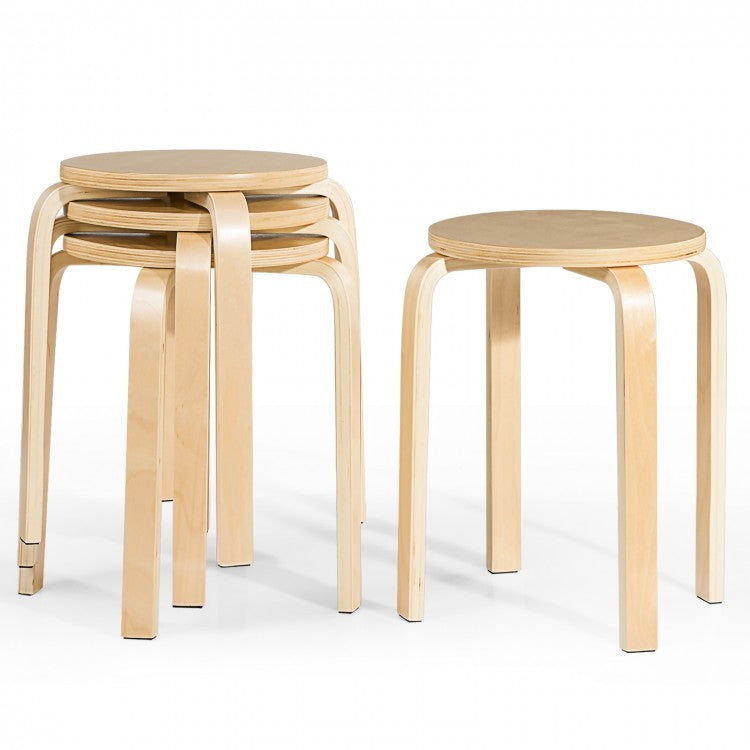 Modern Dining Room Chairs Set of 4 with Curved Wooden Design, Non-Slip Pads, and Stackable Feature