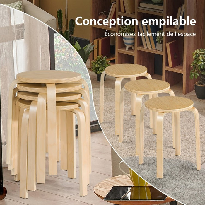 Modern Dining Room Chairs Set of 4 with Curved Wooden Design, Non-Slip Pads, and Stackable Feature