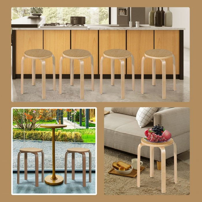 Modern Dining Room Chairs Set of 4 with Curved Wooden Design, Non-Slip Pads, and Stackable Feature