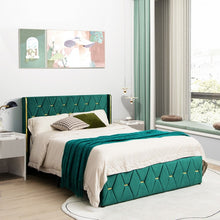 Load image into Gallery viewer, Green Upholstered Modern Minimalist Bed Frame with Headboard
