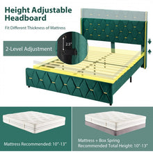 Load image into Gallery viewer, Green Upholstered Modern Minimalist Bed Frame with Headboard
