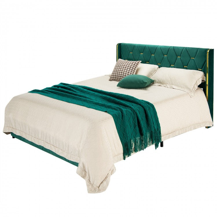 Green Upholstered Modern Minimalist Bed Frame with Headboard