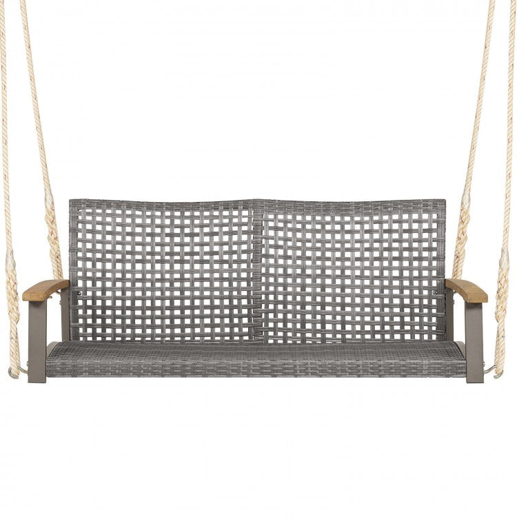 Outdoor Patio 2-Person Wicker Rocking Hanging Chair