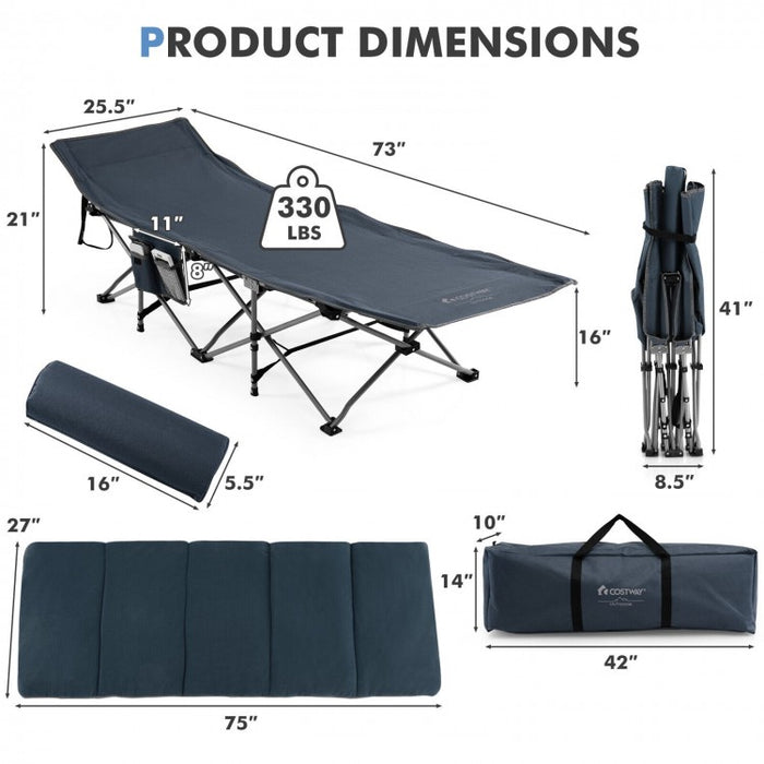 Outdoor Folding Camping Bed with Stretchable Design and Mattress - Suitable for Hiking and Mountaineering