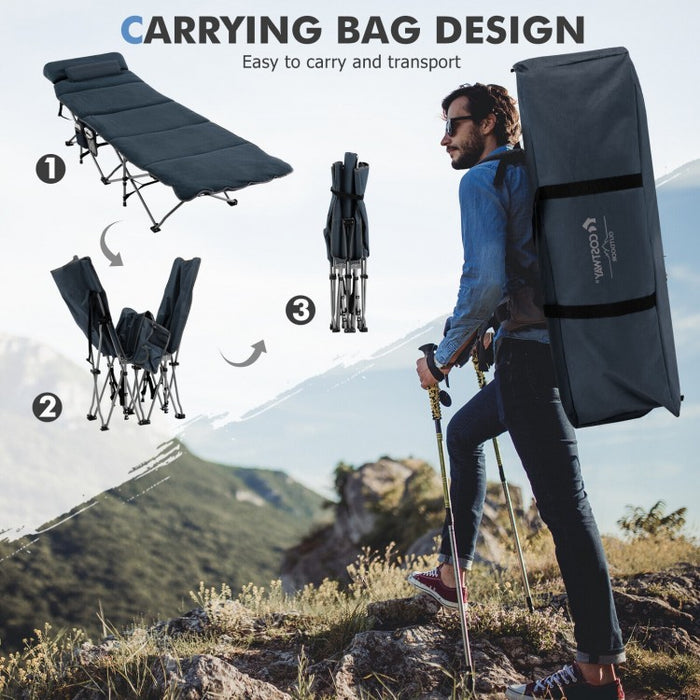 Outdoor Folding Camping Bed with Stretchable Design and Mattress - Suitable for Hiking and Mountaineering