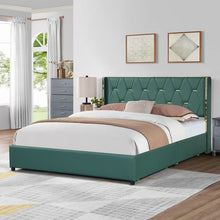 Load image into Gallery viewer, Green PU Leather Bed Frame with Headboard and 4 Storage Drawers
